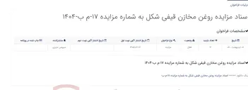 تصویر کوچک آگهی اسناد مزایده روغن مخازن قیفی شکل به شماره مزایده 17-م ب-1404