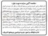 تصویر کوچک آگهی اجاره عرصه و اعیان مغازه تجاری از رقبات موقوفه امامزاده طاهر مطهر ( ع ) به مساحت ۱۲/۷۲ متر مربع