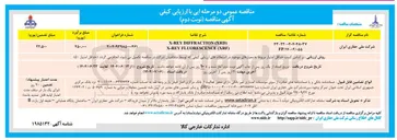 تصویر کوچک آگهی FP/۱۷-۰۴/۰۵۵ 
) XRD ( DIFFRACTION X-REY 
) XRF ( FLUORESCENCE X-REY 