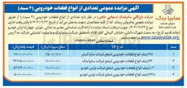 تصویر کوچک آگهی فروش تعدادی از انواع قطعات خودرویی (۴ سبد) 