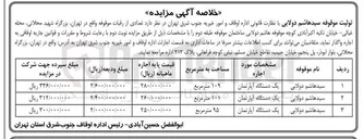 تصویر کوچک آگهی تعدادی از رقبات موقوفه
