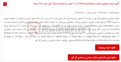 تصویر کوچک آگهی آگهی مزایده عمومی( تجدید شده) شماره 11/1405/ز "70 هزار تن کنسانتره سنگ آهن عیار با 68 درصد"