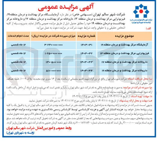 فیزیوتراپی مرکز بهداشت و درمان منطقه ۱۳ 
