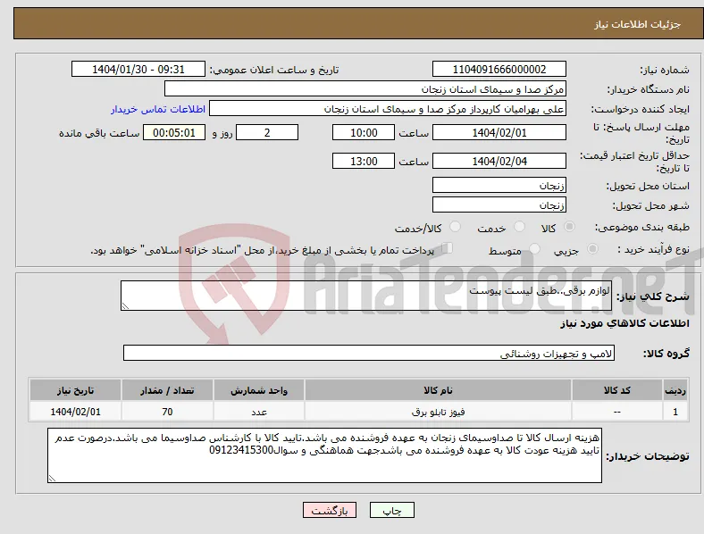 نیاز انتخاب تامین کننده-لوازم برقی..طبق لیست پیوست