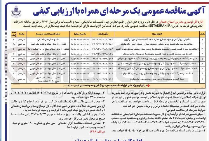 احداث مدرسه یک کلاسه و دیوارکشی و محوطه سازی 