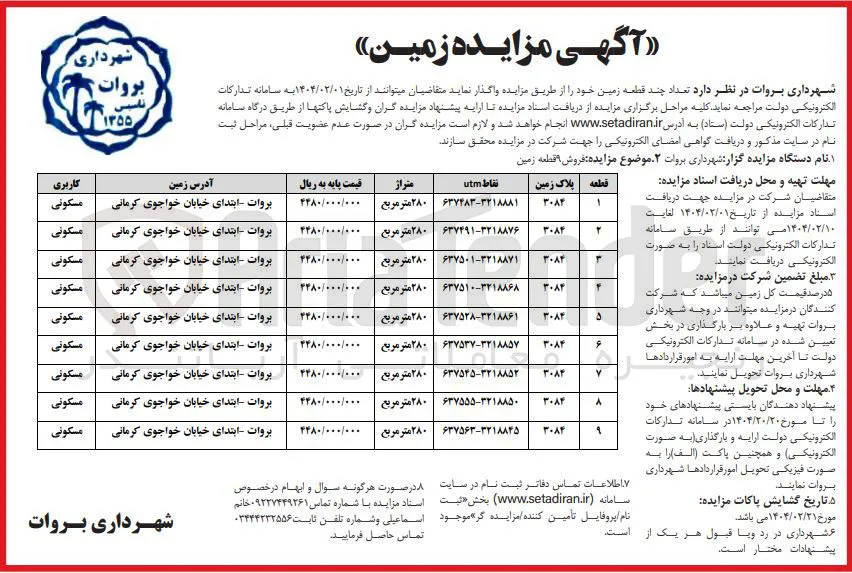 تعداد چند قطعه زمین