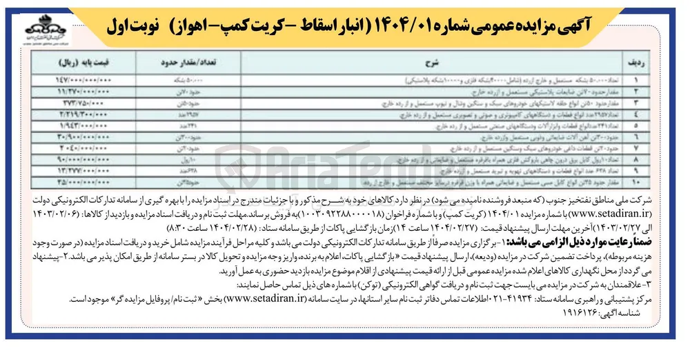 ۱۰ مقدار حدود ۲۵ تن انواع کابل مسی 
