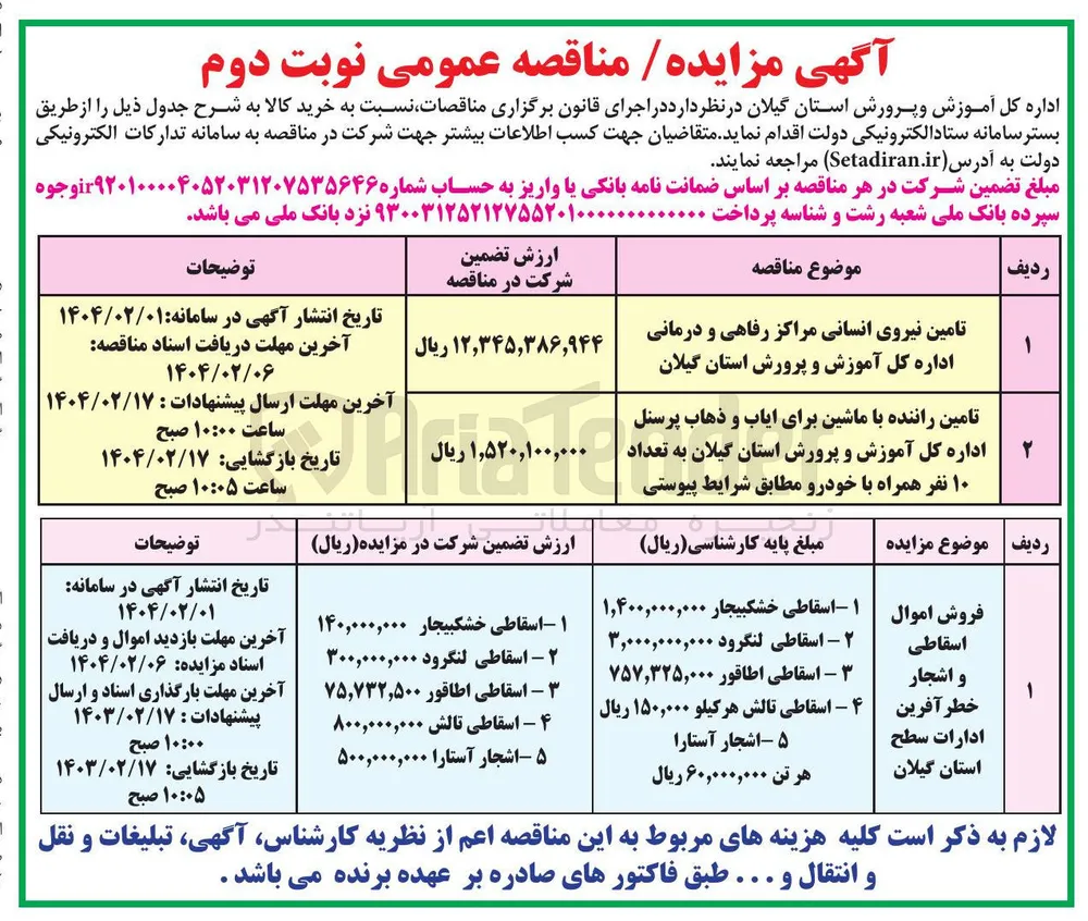 فروش اموال اسقاطی و اشجار خطر آفرین ادارات