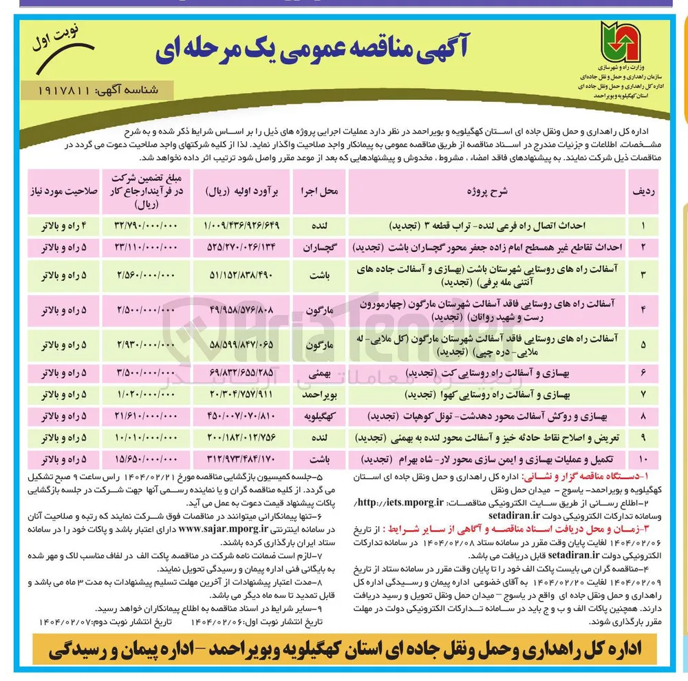 تعریض و اصلاح نقاط حادثه خیز و آسفالت محور لنده به بهمنی ( تجدید ) 
