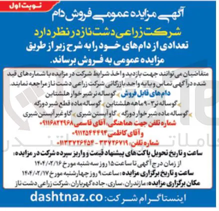 گوساله نر شیر خوار هلشتاین 
گوساله نر ۳-۹ ماهه هلشتاین گوساله ماده قطع شیر دورگه گوساله ماده شیر خوار دورگه گاو آبستن شیری گاو غیر آبستن شیری 