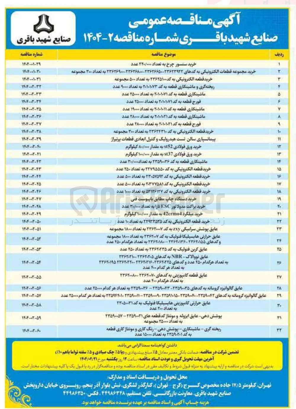 خرید قطعه الکترونیکی به کد ۲۰۳۷۷۵۸۱ به تعداد ۵۰۰ عدد