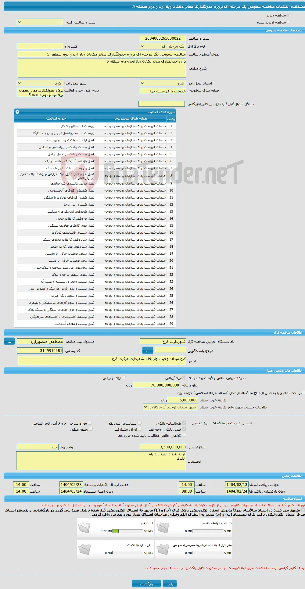 مناقصه عمومی یک مرحله ای پروژه جدولگذاری معابر دهقان ویلا اول و دوم منطقه 5