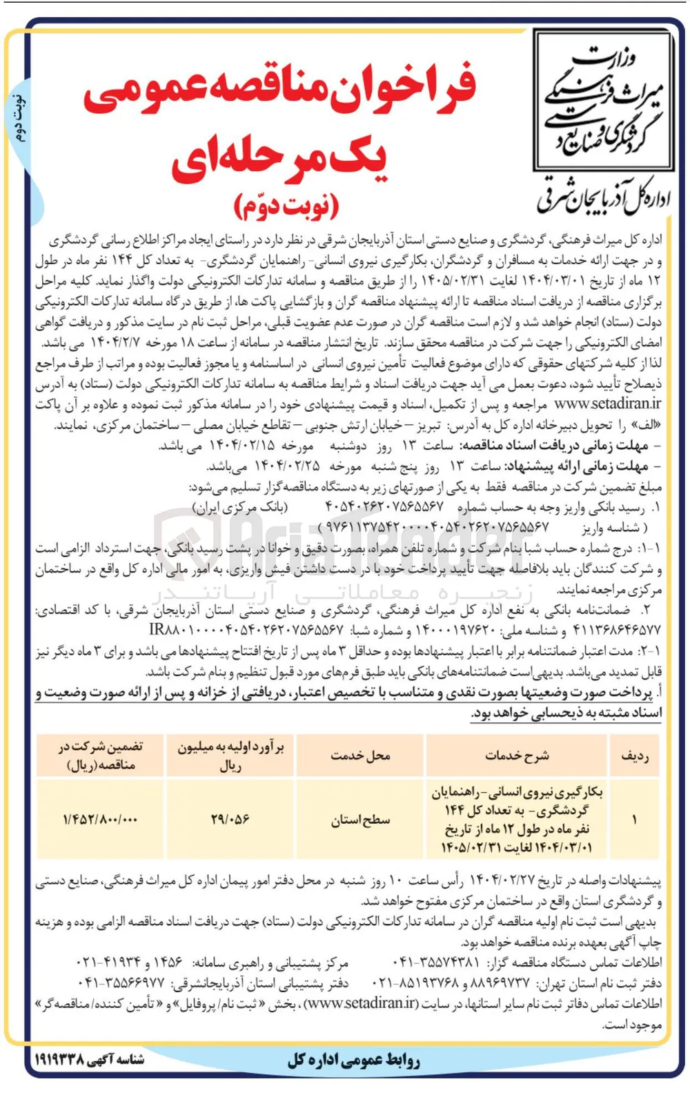 بکارگیری نیروی انسانی - راهنمایان گردشگری به تعداد کل ۱۴۴