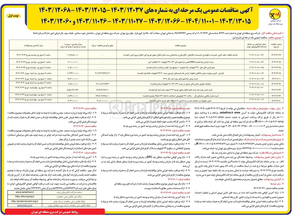 خرید خازن مورد نیاز پست های انتقال و فوق توزیع ۱۴۰۴ جهت شارژ انبار کل