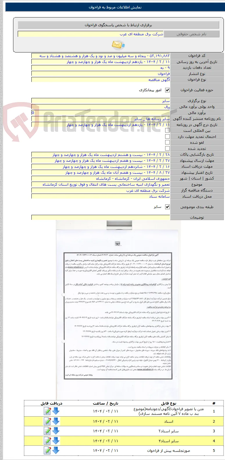 تعمیر و نگهداری ابنیه ساختمانی پست های انتقال و فوق توزیع استان کرمانشاه