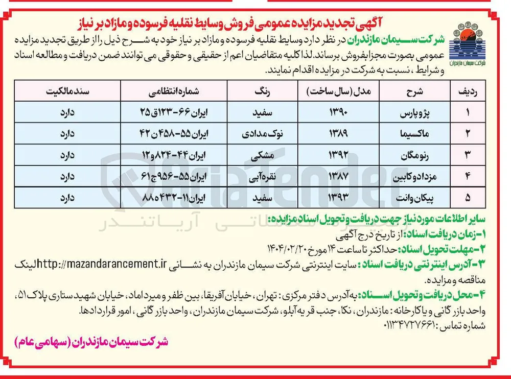 فروش وسایط نقلیه فرسوده و مازاد بر نیاز 