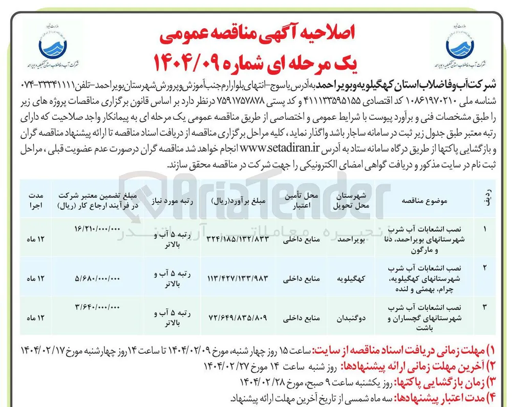 نصب انشعابات آب شرب 