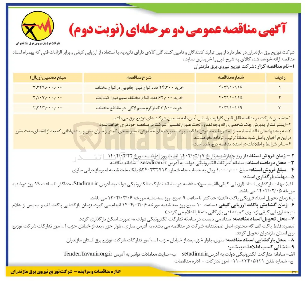 خرید ۳,۹۰۰ کیلوگرم سیم لاکی در مقاطع مختلف