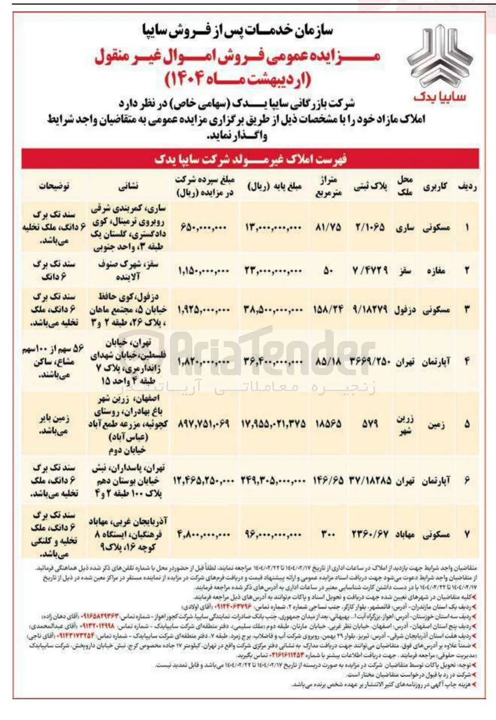 فروش املاک در 7 ردیف با کاربری مسکونی، تجاری