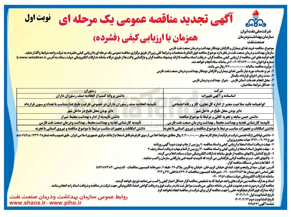 خرید غذای بیماران و کارکنان نوبتکار