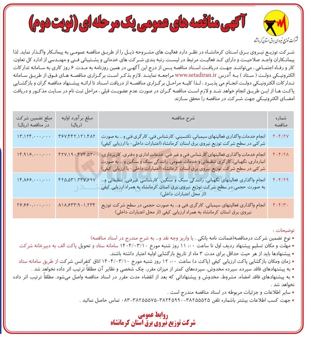 انجام واگذاری فعالیتهای نگهبانی رانندگی سبک و سنگین کارشناسی غیرفنی تنظیفاتی و .... به صورت حجمی