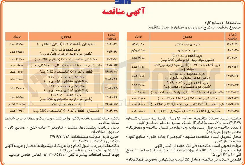 خرید قطعه با کد ۳۲ -G (تامین مواد اولیه وایرکات، اسیارک و ... )