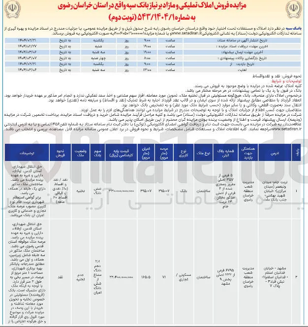 فروش املاک تملیکی و مازاد بر نیاز 