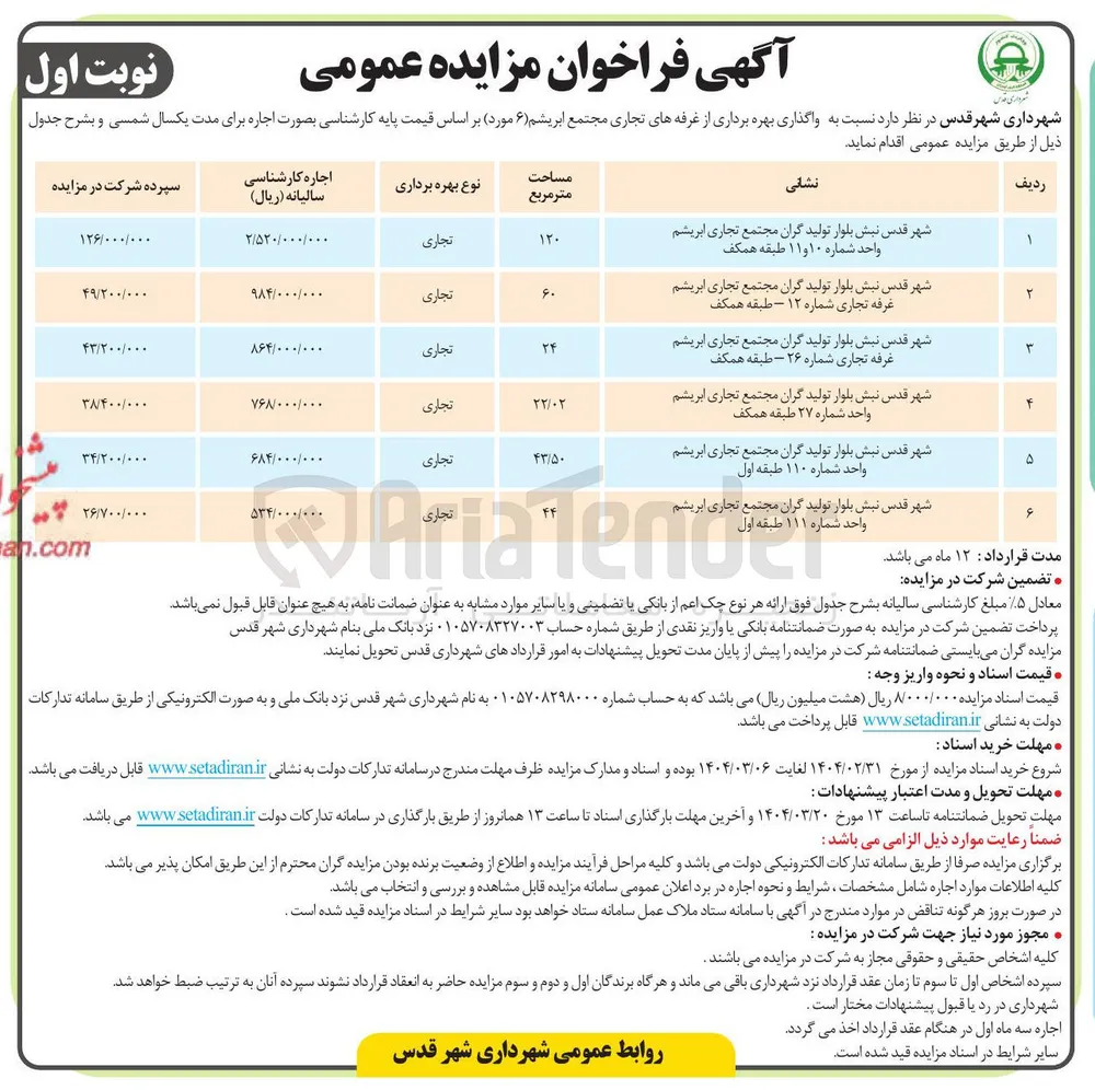 بهره برداری از غرفه های تجاری در 6 ردیف 
