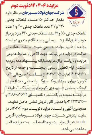 مقدار حداکثر ۱۵۰ عدد غلطک چدنی 
۳۴۰ و ۳۷ عدد غلطک چدنی ۴۰۰ و ۲۱ عدد غلطک چدنی ۵۵۰ و ۱۷ عدد غلطک چدنی ۶۲۰ مازاد بر نیاز 