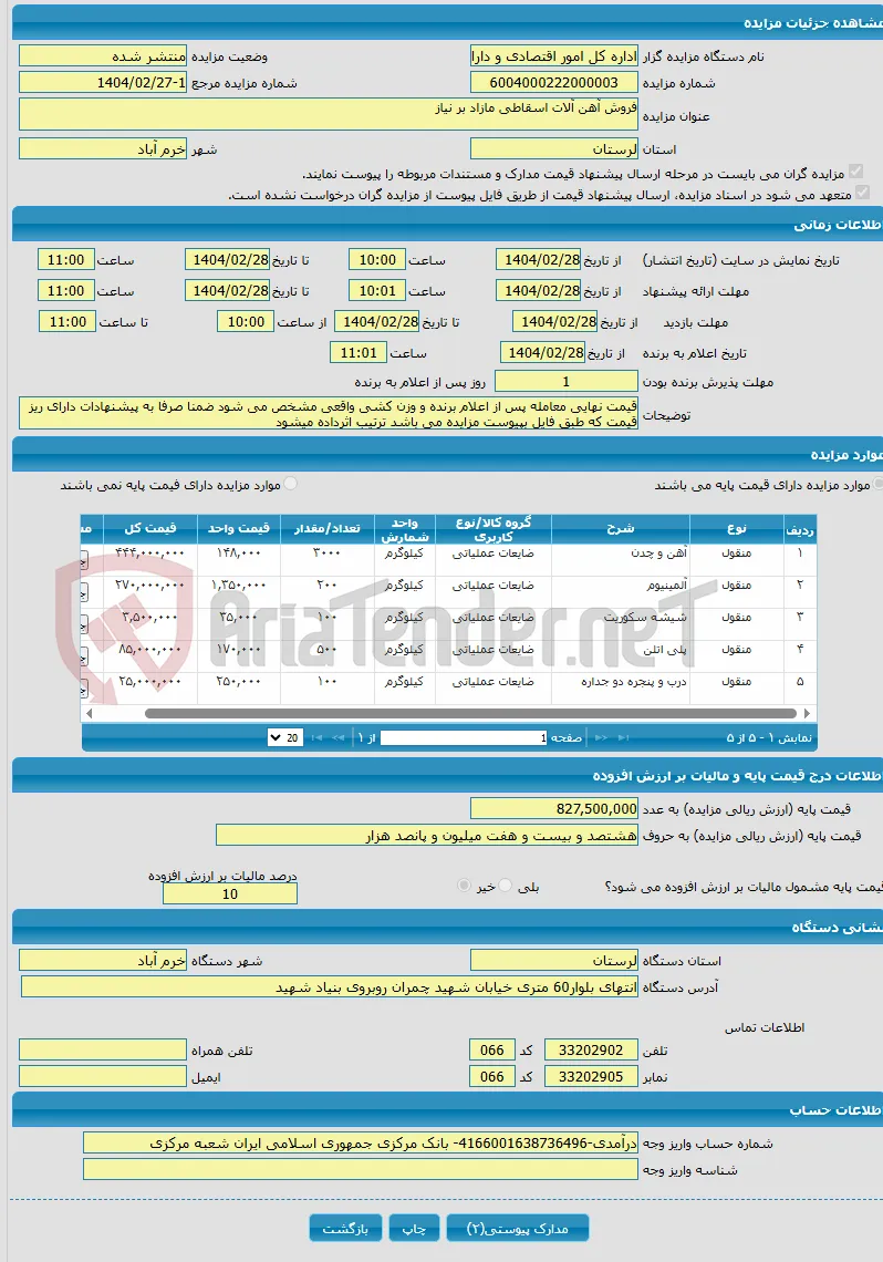 فروش آهن آلات اسقاطی مازاد بر نیاز