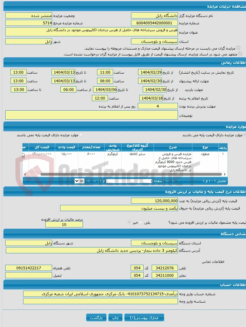 هرس و فروش سرشاخه های حاصل از هرس درختان اکالیپتوس موجود در دانشگاه زابل