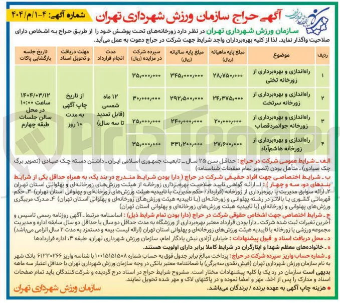 راه اندازی و بهره برداری از زورخانه های تختی - سرتخت - جوانمرد قصاب - هاشم آباد