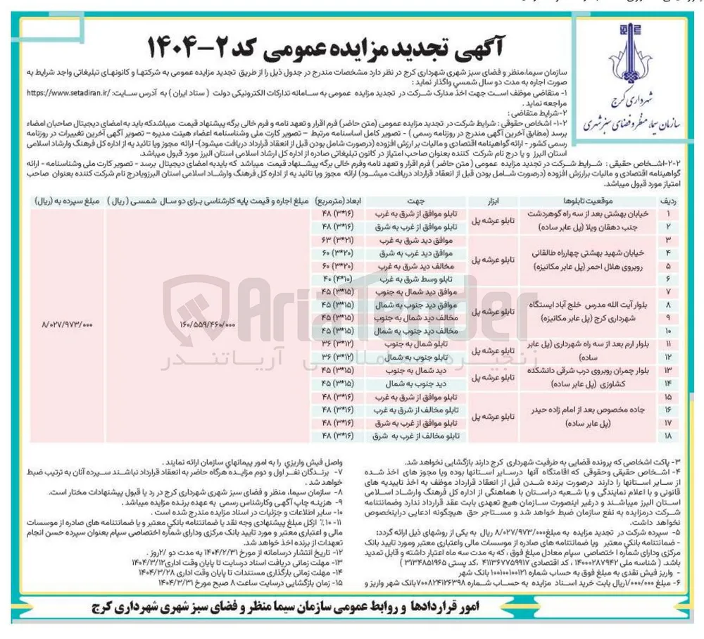 فروش تابلو عرشه پل در 18 ردیف