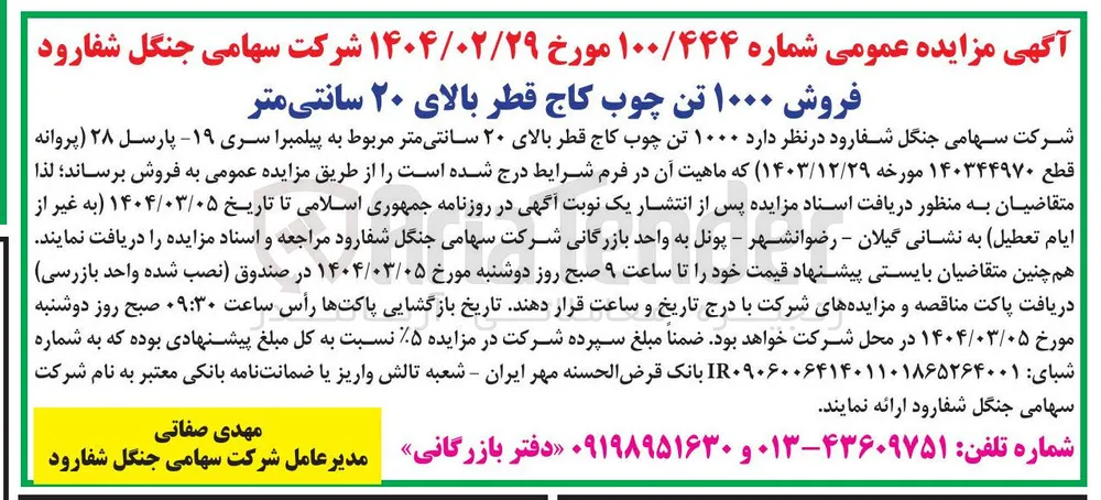 فروش ۱۰۰۰ تن چوب کاج قطر بالای ۲۰ سانتی متر 
