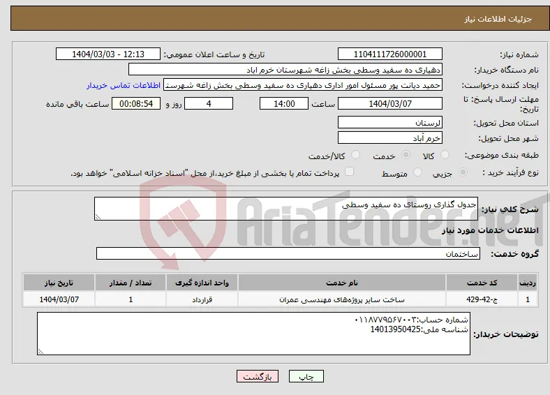 نیاز انتخاب تامین کننده-جدول گذاری روستای ده سفید وسطی