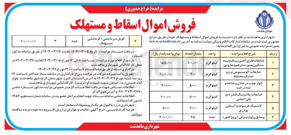 ضایعات فلزی آهنی سبک و نیمه سنگین بصورت در هم و جارویی 
