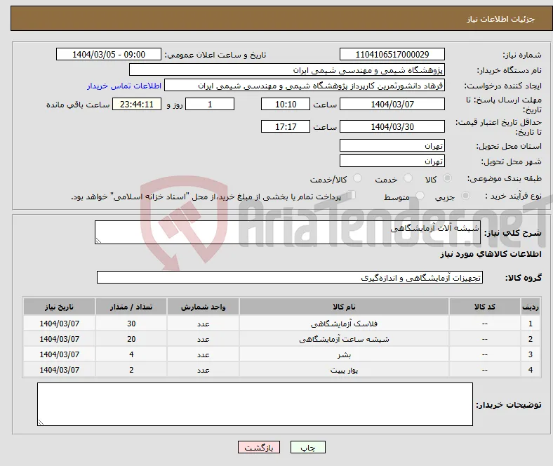 نیاز انتخاب تامین کننده-شیشه آلات آزمایشگاهی
