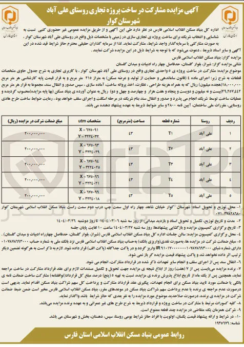 مشارکت در ساخت پروژه تجاری در 5 قطعه