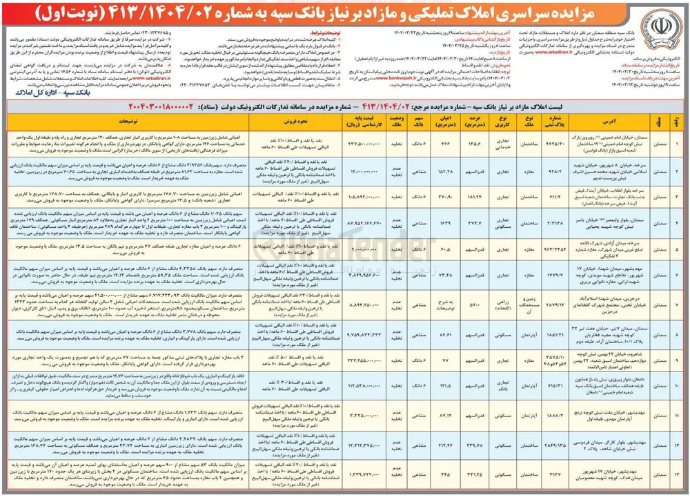 فروش املاک در 13 ردیف با کاربری تجاری - خدماتی - زراعی - مسکونی