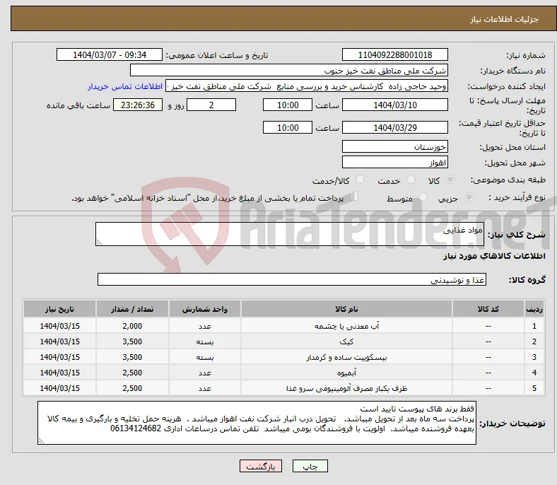 نیاز انتخاب تامین کننده-مواد غذایی