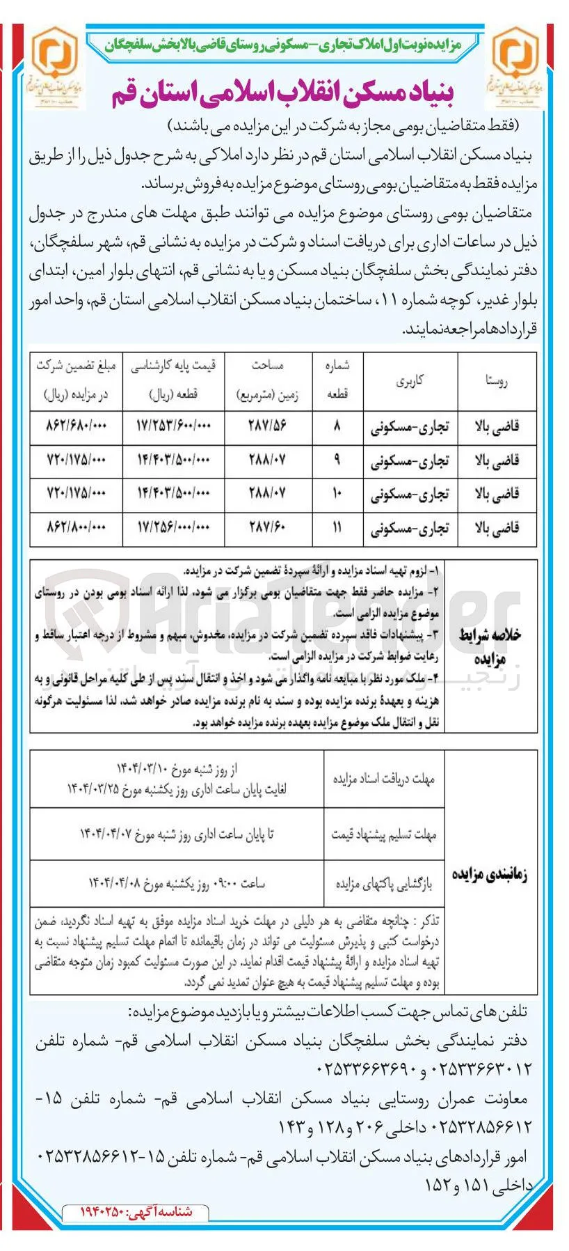 مزایده املاک تجاری مسکونی