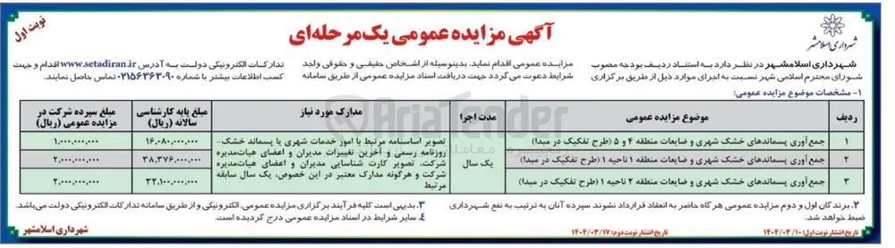 جمع آوری پسماندهای خشک شهری و ضایعات