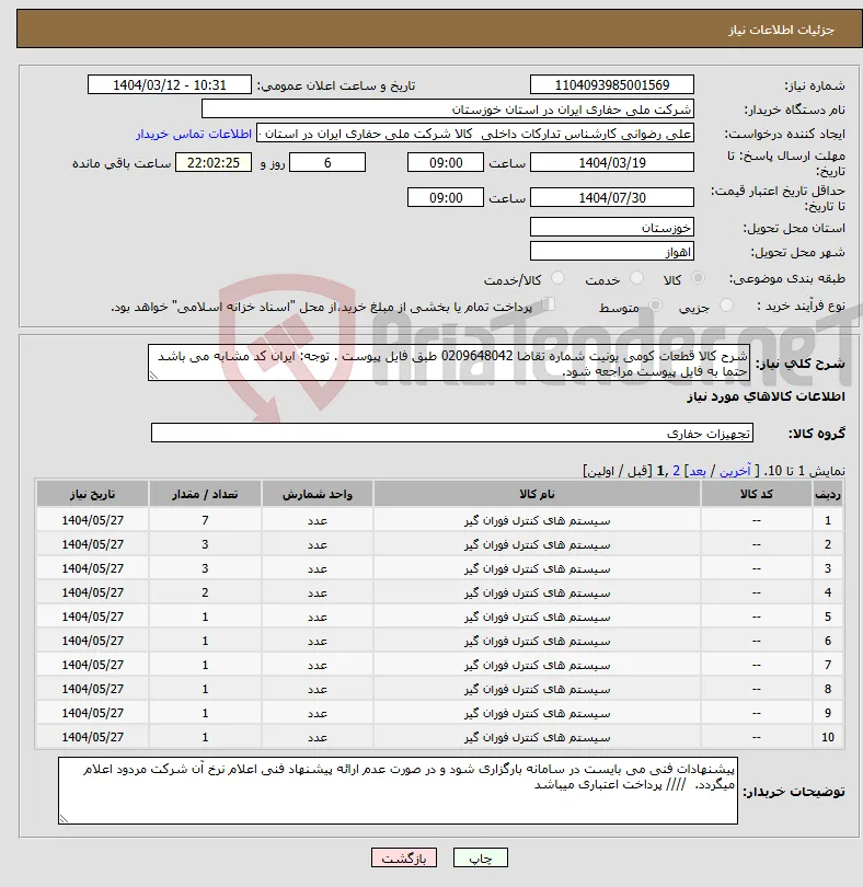نیاز انتخاب تامین کننده-شرح کالا قطعات کومی یونیت شماره تقاضا 0209648042 طبق فایل پیوست . توجه: ایران کد مشابه می باشد حتما به فایل پیوست مراجعه شود. 
