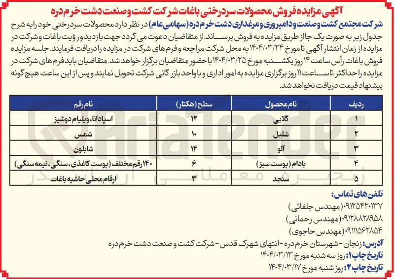 فروش  محصولات سردرختی (گلابی - شلیل - آلو - بادام - سنجد)