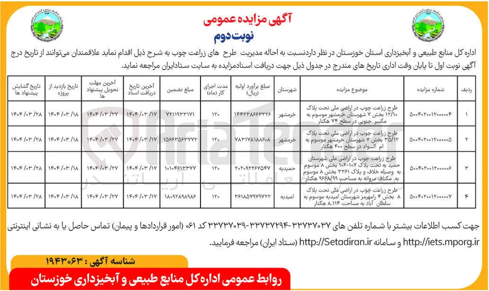 احاله طرح زراعت چوب در اراضی ملی تحت پلاک ۳۵/۱۲ بخش ۷ در سطح ۴۰۰ هکتار 