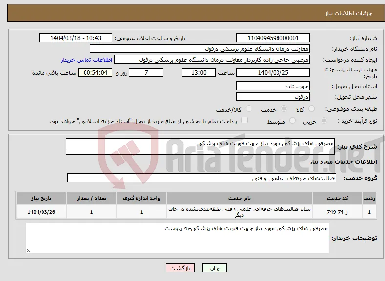 نیاز انتخاب تامین کننده-مصرفی های پزشکی مورد نیاز جهت فوریت های پزشکی