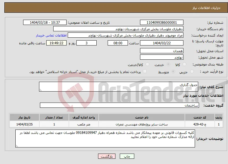 نیاز انتخاب تامین کننده-جدول گذاری