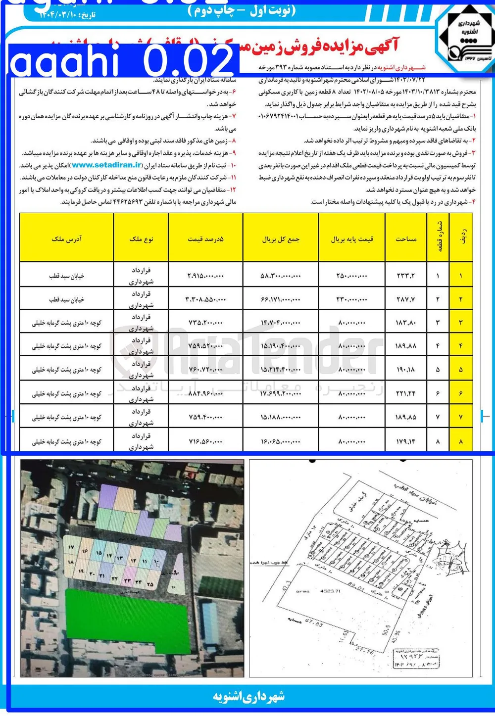 فروش تعداد ۸ قطعه زمین با کاربری مسکونی