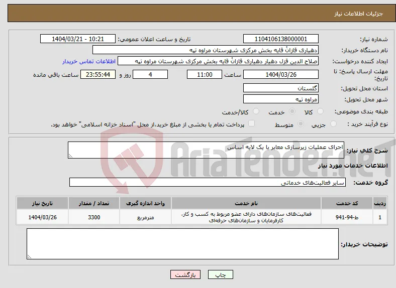 نیاز انتخاب تامین کننده-اجرای عملیات زیرسازی معابر با یک لایه اساس