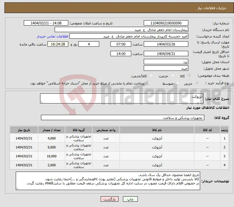 نیاز انتخاب تامین کننده-آنژیوکت